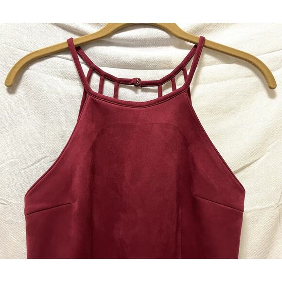 Urban Outfitters Faux Suede Minidress 2 Burgundy Strappy Party Minimalist Y2K - Picture 2 of 8